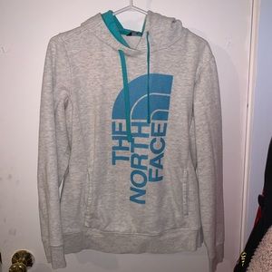 White and blue north face women’s hoodie